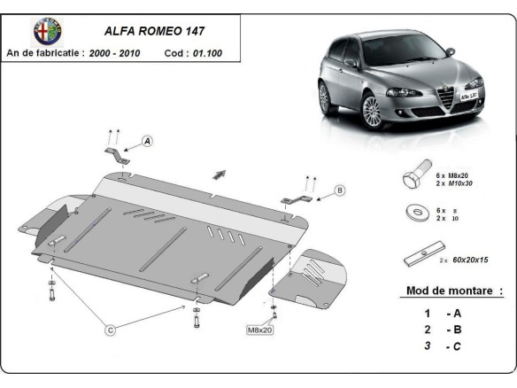 Stalowa Osłona pod silnik Alfa Romeo 147