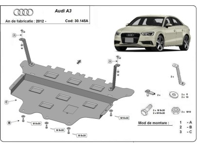 Stalowa Osłona pod silnik Audi A3 (8V) - automatyczna skrzynia biegów