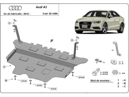Stalowa Osłona pod silnik Audi A3 (8V) - automatyczna skrzynia biegów