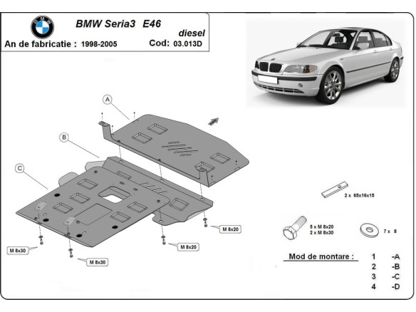 Stalowa Osłona pod silnik BMW Seria 3 E46 - Diesel
