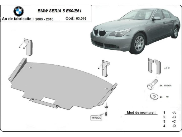Stalowa Osłona pod silnik BMW Seria 5 E60/E61 standardowy przedni zderzak