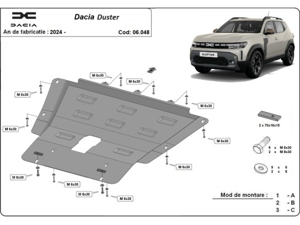 Stalowa Osłona pod silnik Dacia Duster - 4x2 , 4x4