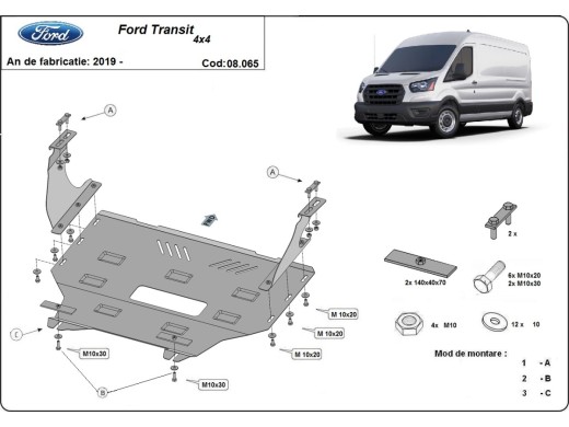 Stalowa Osłona pod silnik Ford Transit  - 4x4
