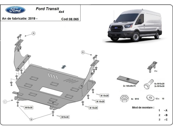 Stalowa Osłona pod silnik Ford Transit  - 4x4