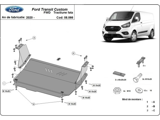 Stalowa Osłona pod silnik Ford Transit Custom - FWD