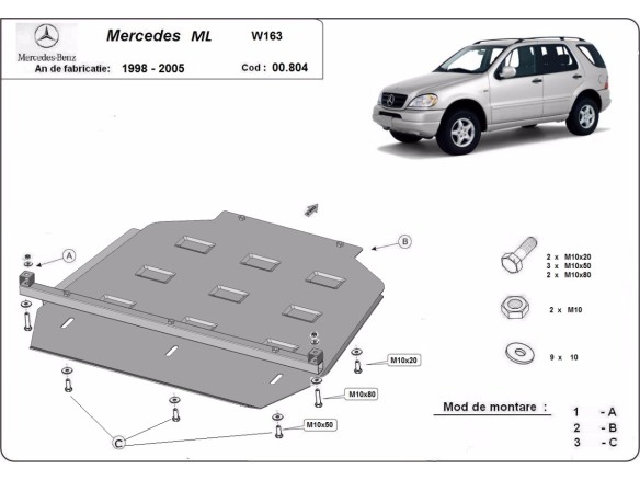 Stalowa Osłona skrzyni biegów Mercedes ML W163