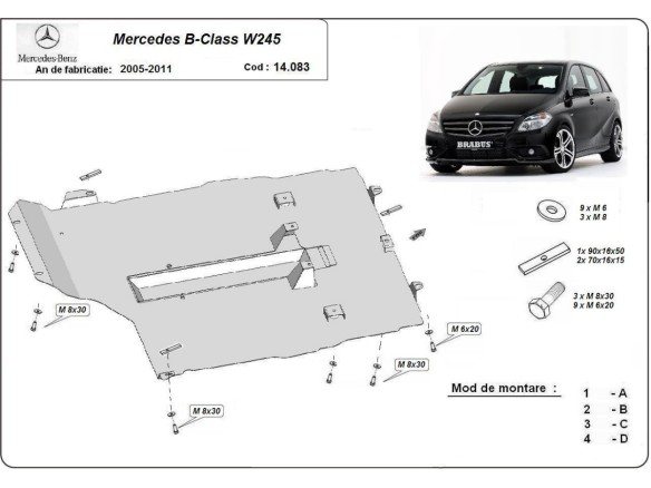 Stalowa Osłona pod silnik Mercedes B-Class W245