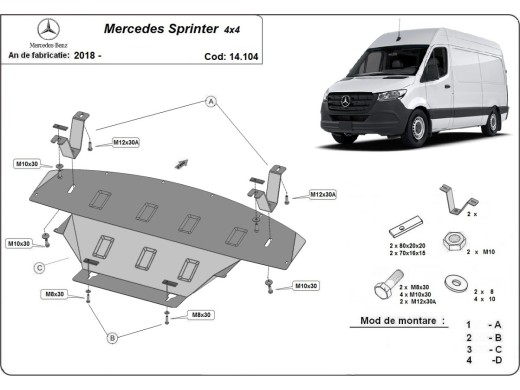 Stalowa Osłona pod silnik Mercedes Sprinter 907 4x4
