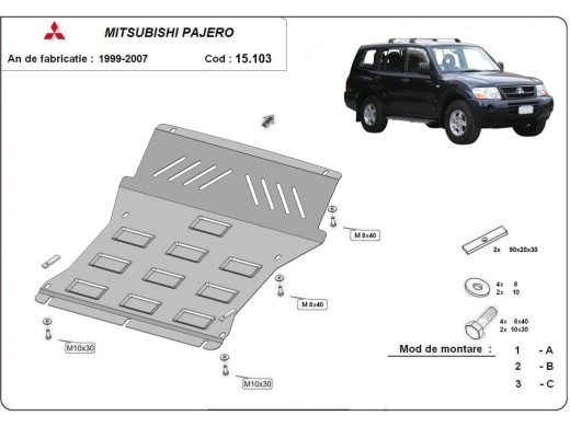 Stalowa Osłona pod silnik Mitsubishi Pajero 3 (V60, V70) Vers 2.0