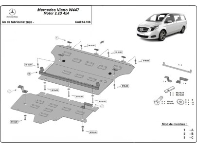 Stalowa Osłona pod silnik Mercedes Viano W447, 2.2 D, 4x4