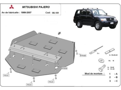 Stalowa Osłona skrzyni biegów Mitsubishi Pajero 3 (V60, V70) Vers. 2.0
