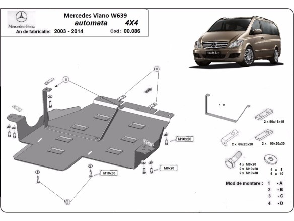 Stalowa Osłona skrzyni biegów Mercedes Viano W639 - 4x4 - automatyczna skrzynia biegów
