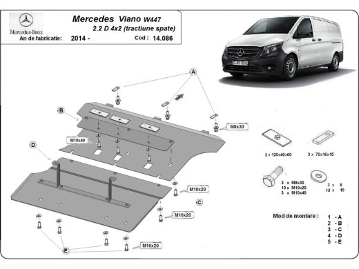 Stalowa Osłona pod silnik Mercedes Viano W447 2.2 D, 4x2 