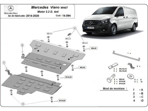 Stalowa Osłona pod silnik Mercedes Viano W447, 2.2 D, 4x4