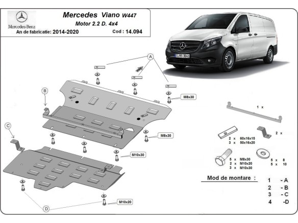 Stalowa Osłona pod silnik Mercedes Viano W447, 2.2 D, 4x4