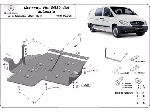 Stalowa Osłona skrzyni biegów Mercedes Vito W639 - 4x4 - automatyczna skrzynia biegów