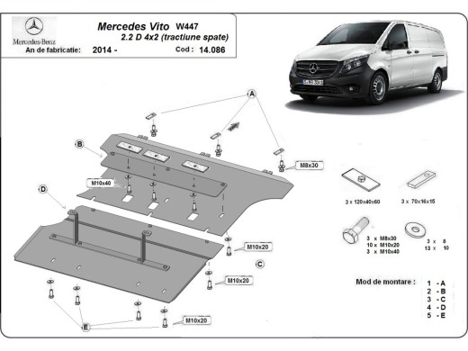 Stalowa Osłona pod silnik Mercedes Vito W447 - 4X2 