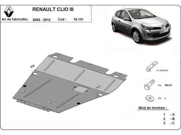 Stalowa Osłona pod silnik Renault Clio 3