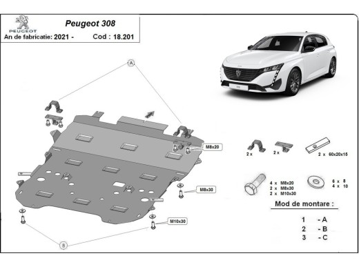 Stalowa Osłona pod silnik Peugeot 308