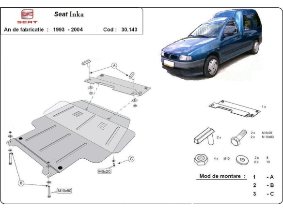 Stalowa Osłona pod silnik Seat Inca