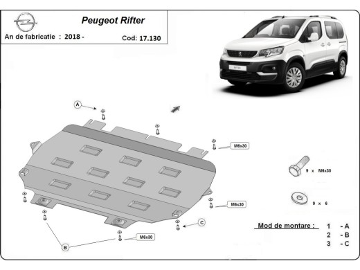 Stalowa Osłona pod silnik Peugeot Rifter