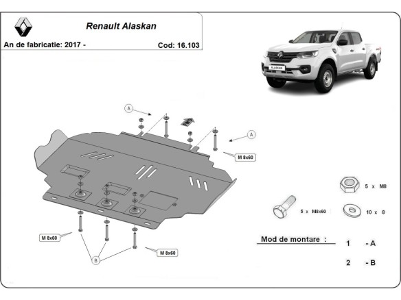 Stalowa Osłona pod silnik Renault Alaskan