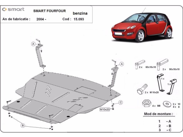 Stalowa Osłona pod silnik Smart FourFour benzyna