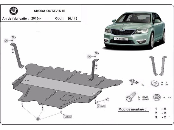 Stalowa Osłona pod silnik Skoda Octavia 3 - reczna skrzynia biegow
