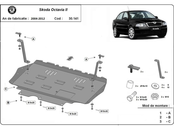 Stalowa Osłona pod silnik Skoda Octavia 2