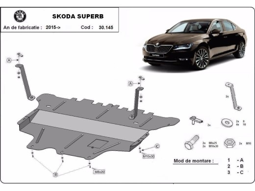 Stalowa Osłona pod silnik Skoda Superb - reczna skrzynia biegow