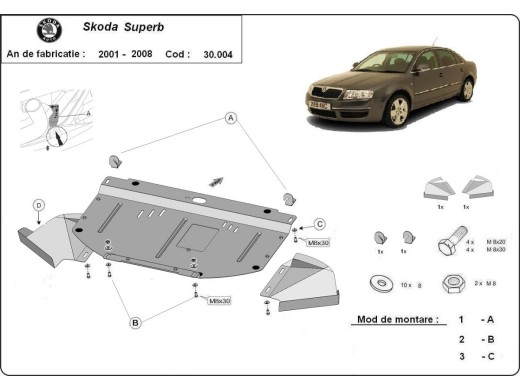 Stalowa Osłona pod silnik Skoda Superb - 1,8 1,9 2,0 TDI