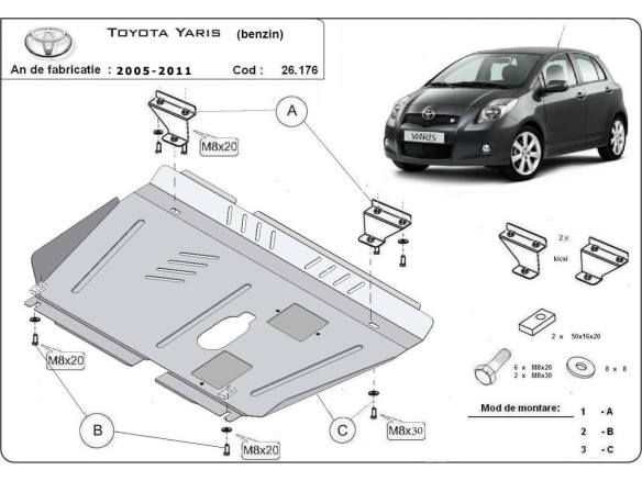 Stalowa Osłona pod silnik Toyota Yaris - benzyna