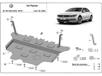Stalowa Osłona pod silnik VW Passat B8 - automatyczna skrzynia biegów