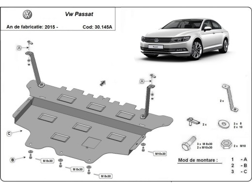 Stalowa Osłona pod silnik VW Passat B8 - automatyczna skrzynia biegów