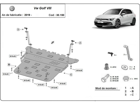 Stalowa Osłona pod silnik VW Golf 8