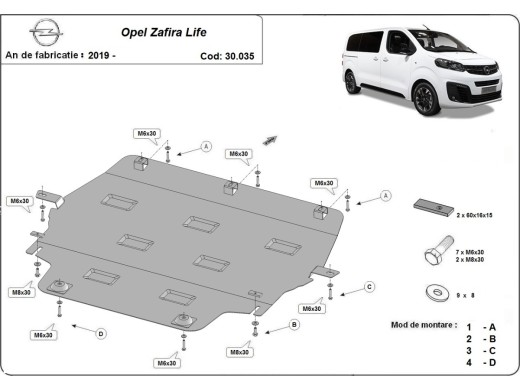Stalowa Osłona pod silnik Opel Zafira Life
