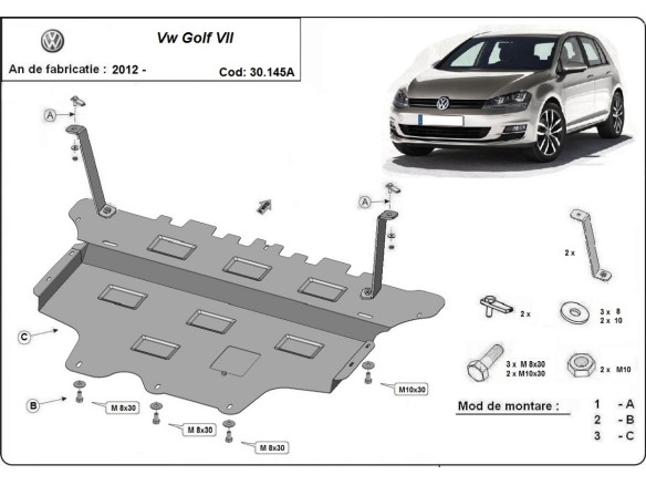 Stalowa Osłona pod silnik VW Golf 7 - automatyczna skrzynia biegów