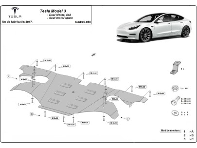 Osłona silnika tylnego dla Tesla Model 3 AWD
