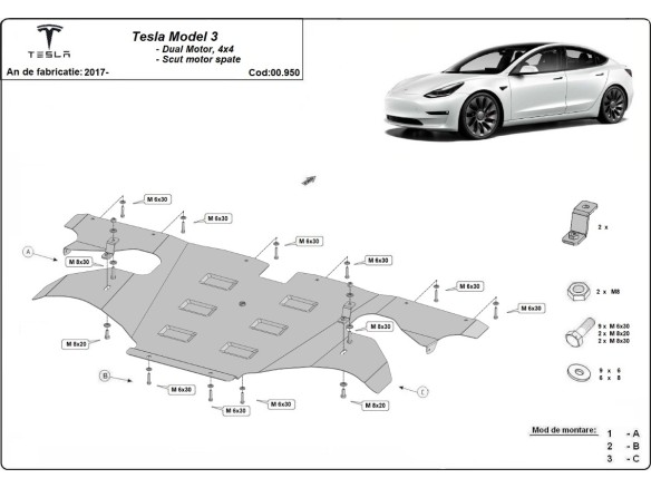 Osłona silnika tylnego dla Tesla Model 3 AWD