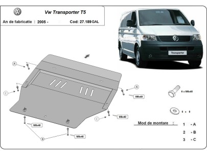 Stalowa Osłona pod silnik galwanizowana Volkswagen Transporter T5