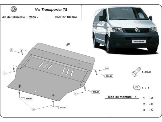 Stalowa Osłona pod silnik galwanizowana Volkswagen Transporter T5