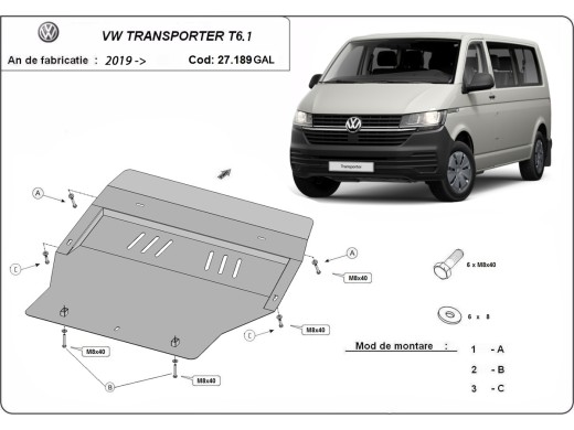 Stalowa Osłona pod silnik galwanizowana Volkswagen Transporter T6.1