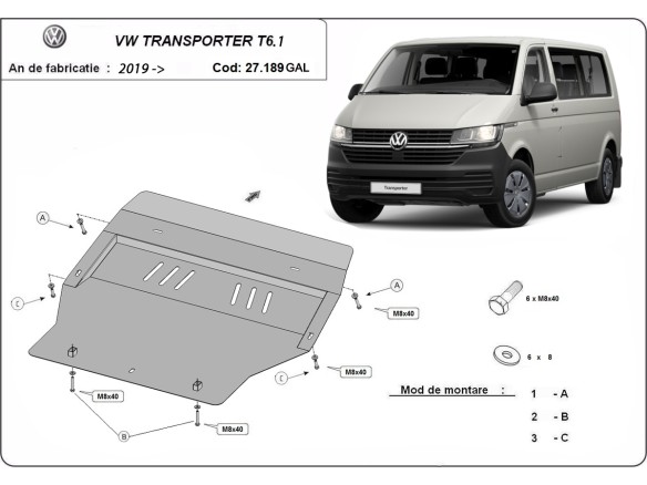 Stalowa Osłona pod silnik galwanizowana Volkswagen Transporter T6.1
