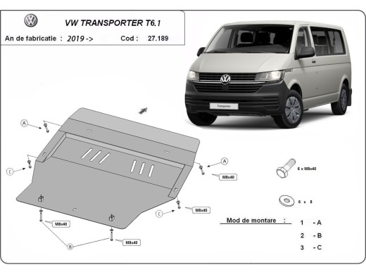 Stalowa Osłona pod silnik Volkswagen Transporter T6.1