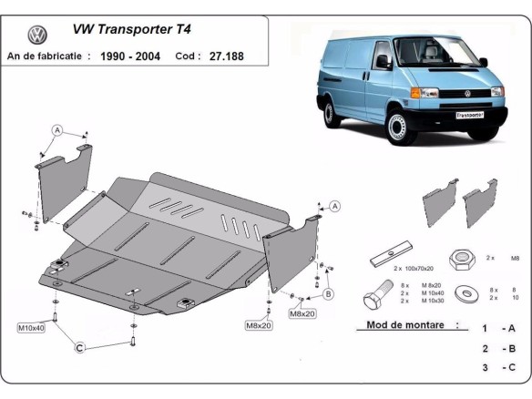 Stalowa Osłona pod silnik VW Transporter T4