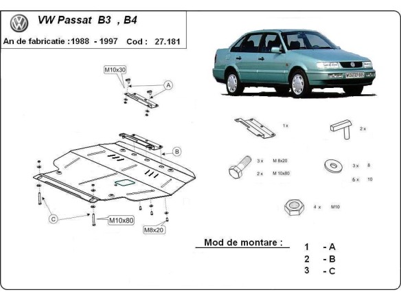 Stalowa Osłona pod silnik Volkswagen Passat - B3, B4 - Diesel