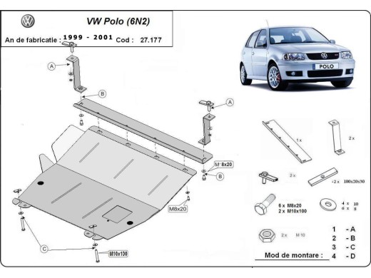 Stalowa Osłona pod silnik VW Polo 6n2