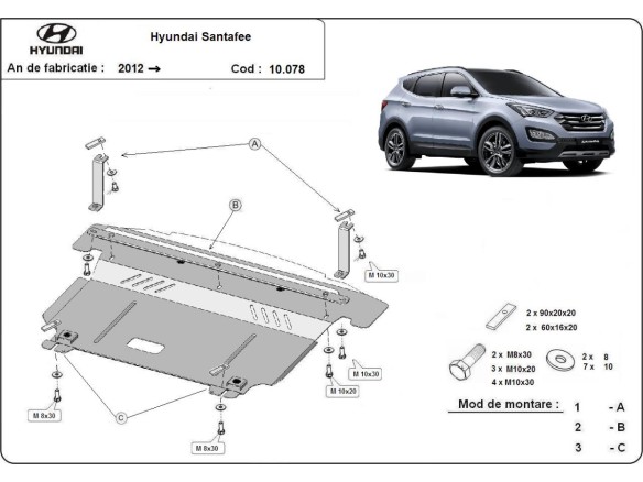 Stalowa Osłona pod silnik Hyundai Santa Fe