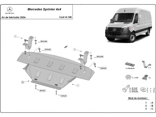 Stalowa Osłona pod silnik Mercedes Sprinter 907 4x4