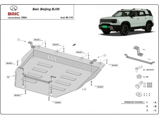 Stalowa Osłona pod silnik Baic Beijing BJ30